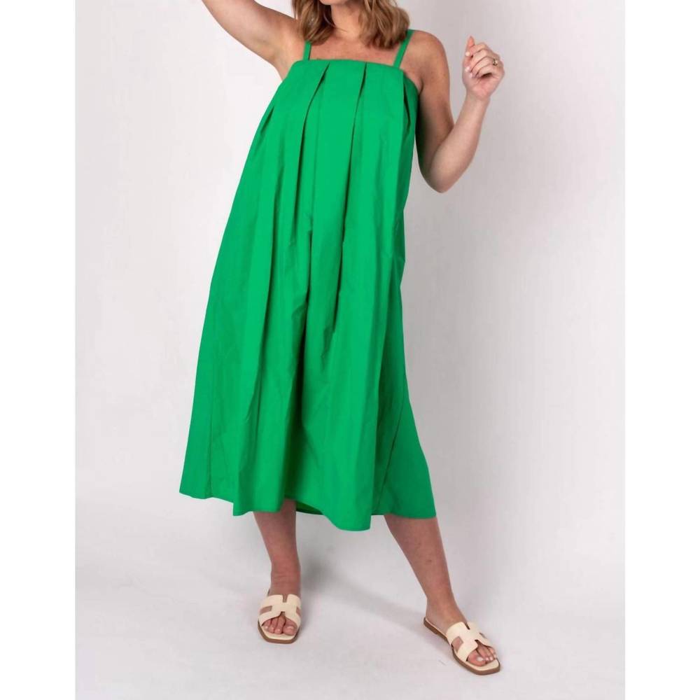 THML Bright Green Midi Dress with Pleated Front